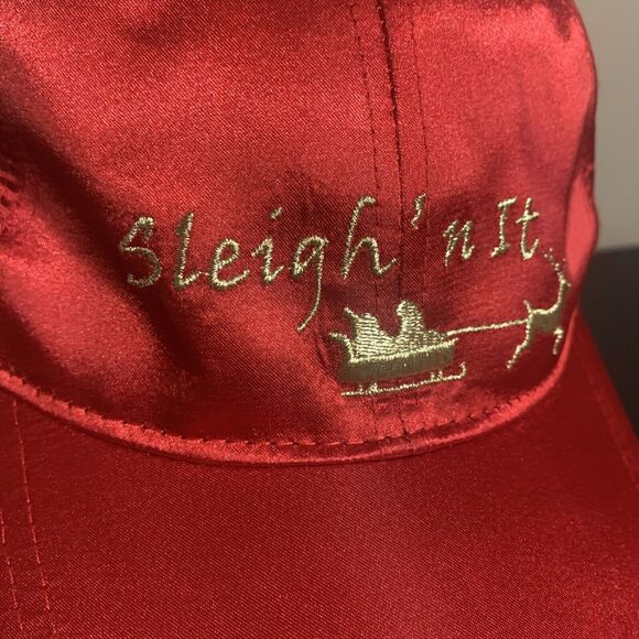 Red Satin Christmas Hat Cap Sleigh’n It Strapback "Collectioneighteen" - Picture 2 of 8